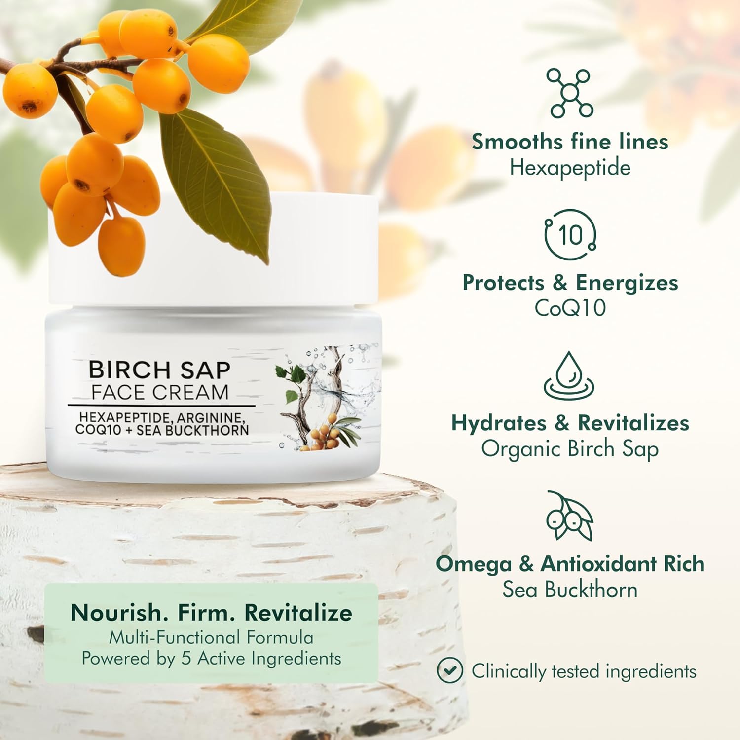 Nordic Peptide Face Cream with Seabuckthorn - Organic Birch Sap Cream
